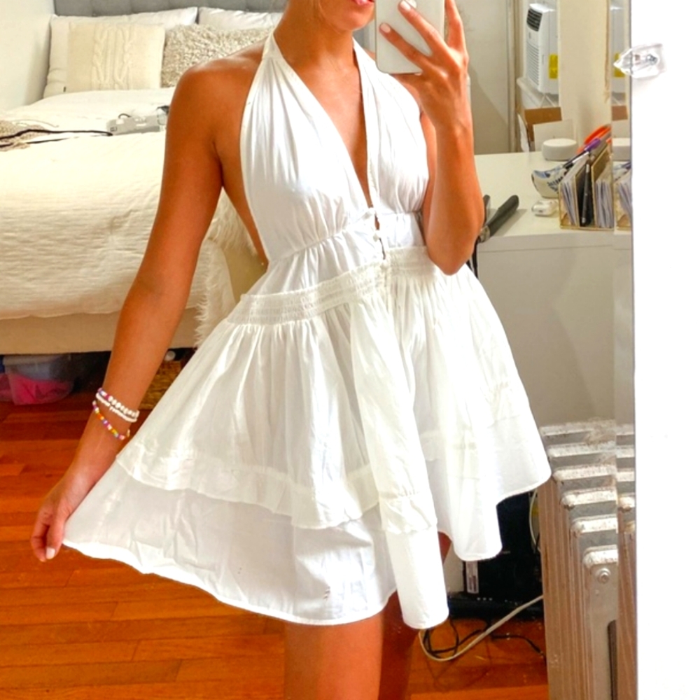 Free People White Cotton Sail Away Halter Dress